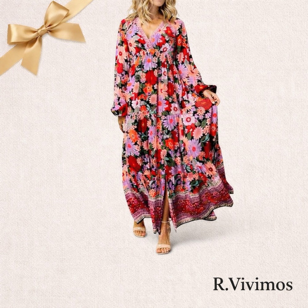 R. Vivimos Floral Maxi Dress Lavender Multi Size S